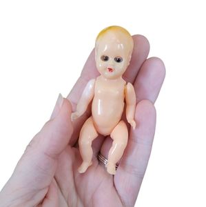 Vintage Miniature Plastic Baby with Moveable Limbs & Eyes- 3” Tall